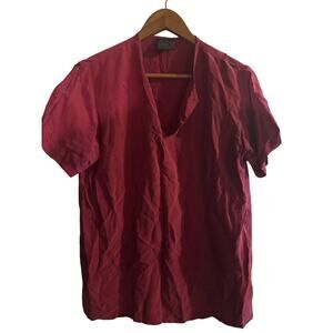 Vintage Bocci Pure Silk Short Sleeve Shirt Medium Burgundy Red Popover